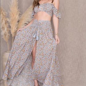 NEW Aylem Mae Off Shoulder Smocked Maxi Skirt Set